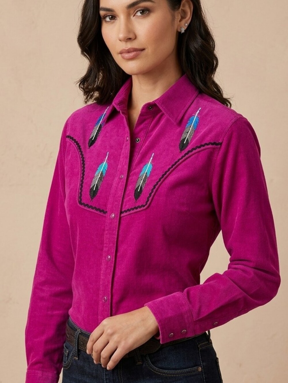 Southwest Canyon Women's S Pink Cotton Western Button-Up Embroidered Shirt Rodeo